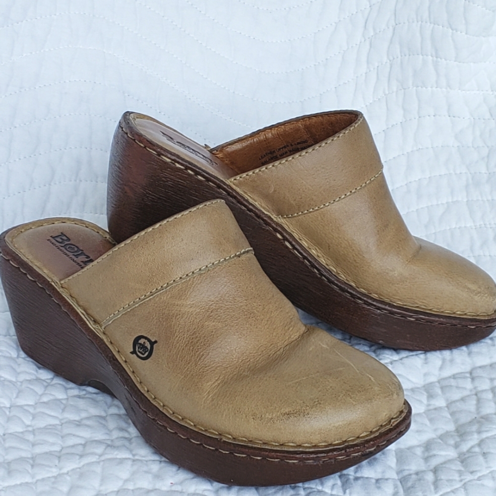 Born Vintage Y2K Leather Platform Chunky Wedge Mules Clogs Size 6